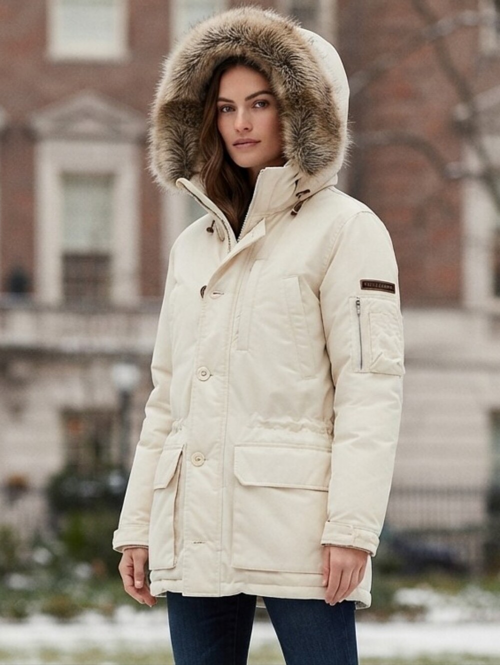 Ralph Lauren Cream Down Parka with Faux Fur Hood Small - GUC